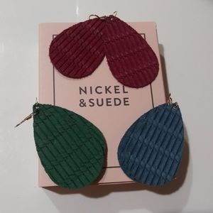 3 pairs of Nickel & Suede leather earrings